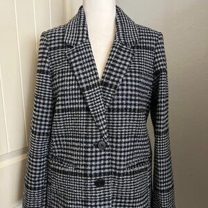 Old Navy Women's Black Blue Plaid Two Button Front Wool/Poly Blazer Jacket Small